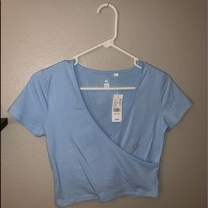 NEW WITH TAGS- Me To We baby blue cropped wrap top